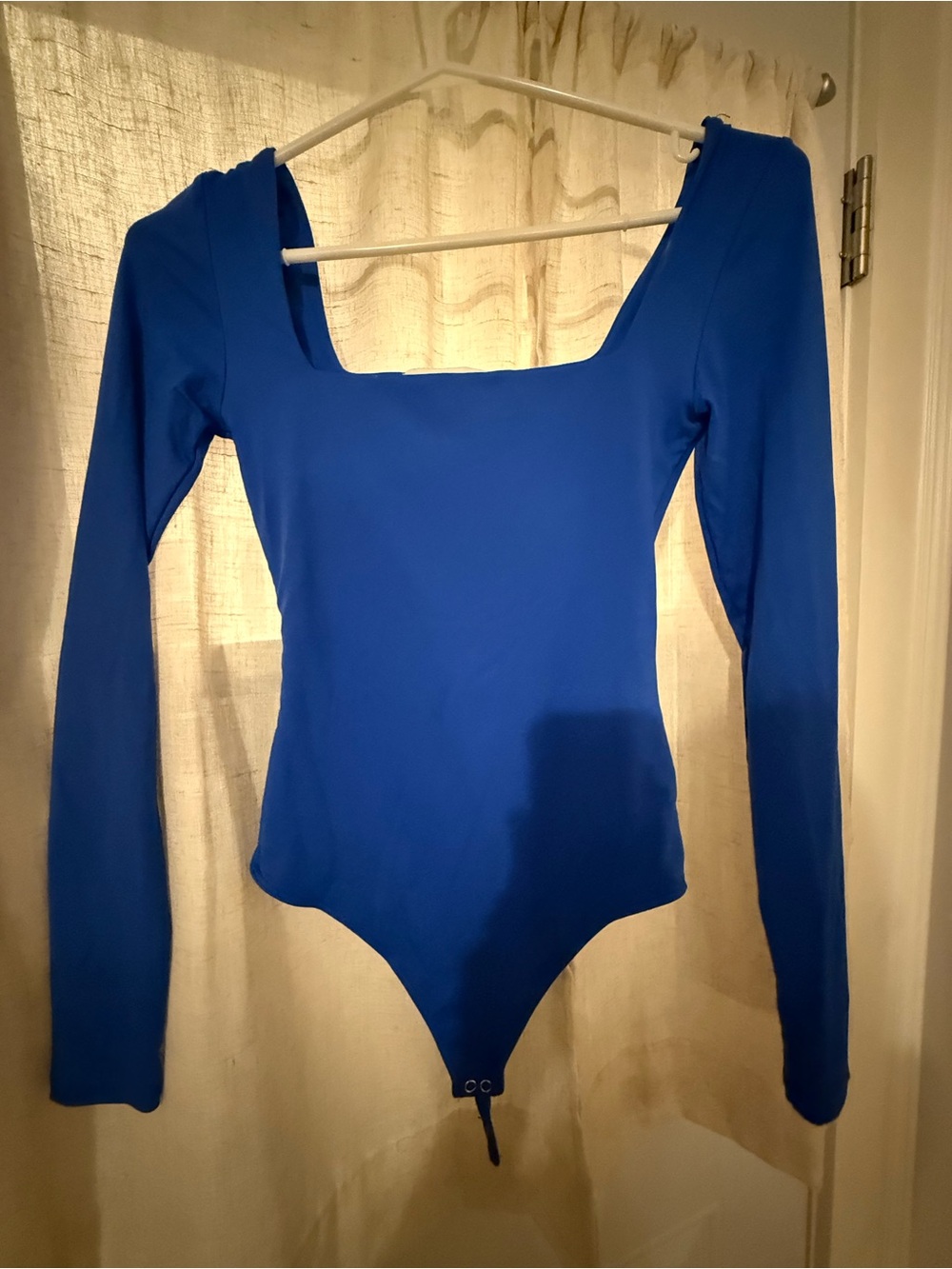 Square Neck Long-Sleeve Blue Bodysuit